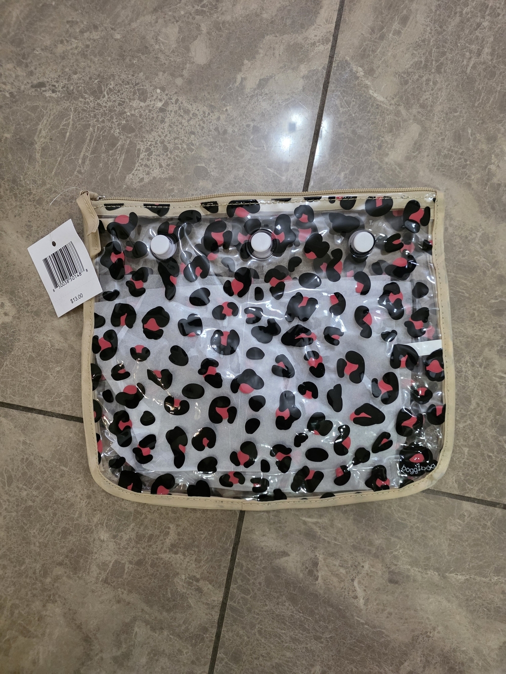 BOGG BAG Clear Cosmetic Pouch with Black and Pink Leopard Print
